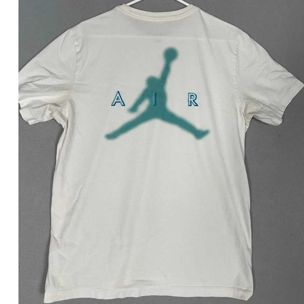 Jordan T-Shirt Mens Large White Teal Jumpman Graphic Tee Crewneck Short Sleeve